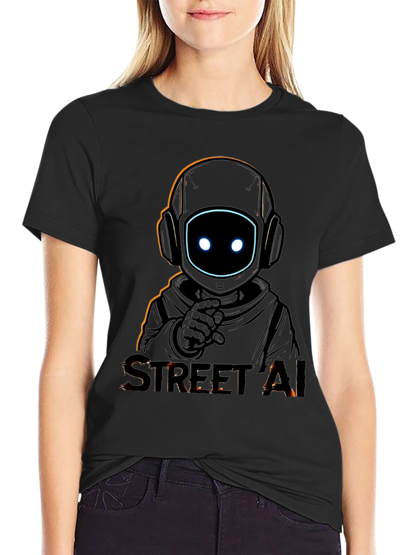 Street AI Robot Graphic Black T-Shirt