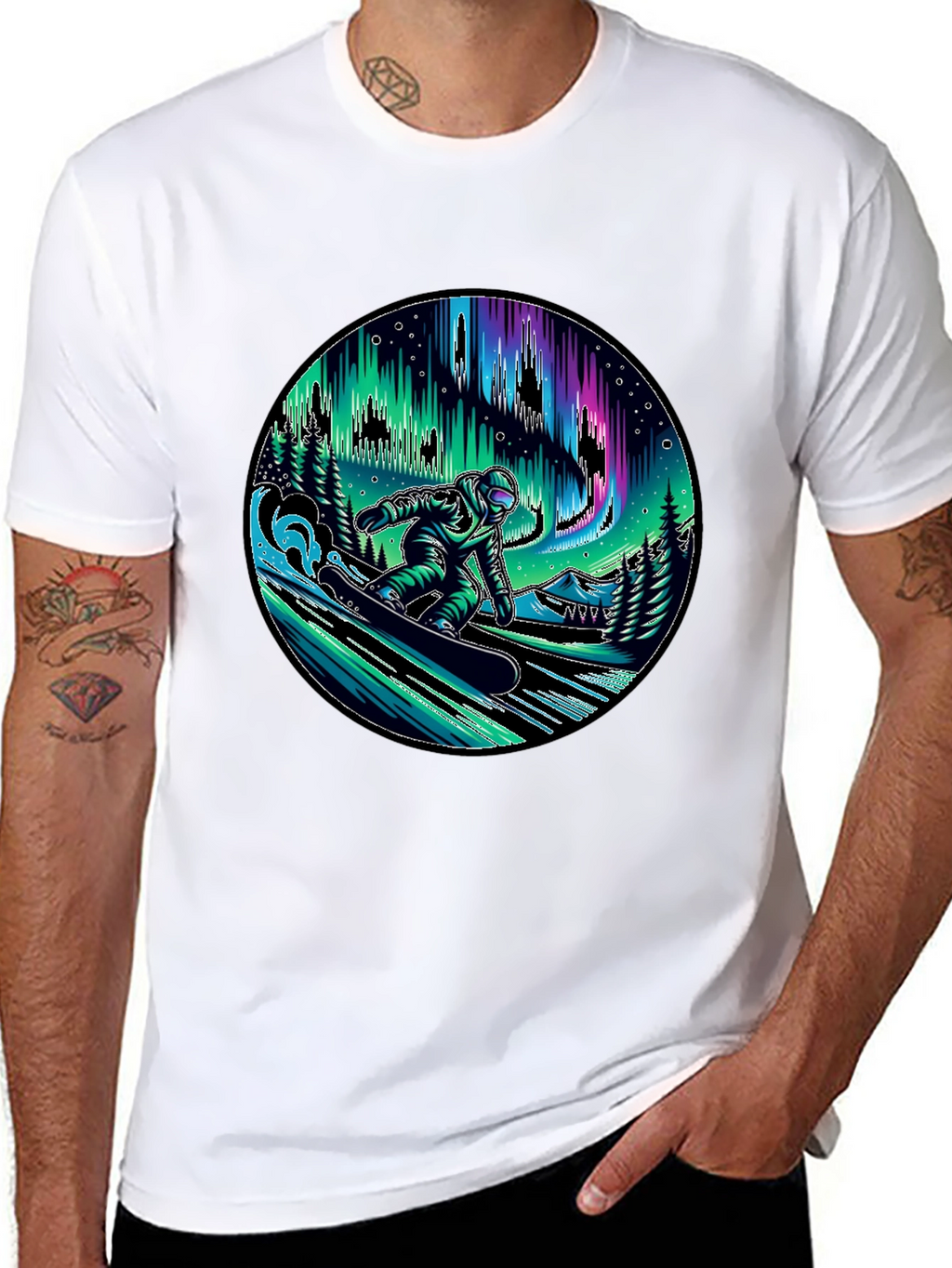 Snowboarder Aurora Graphic Tee - Black