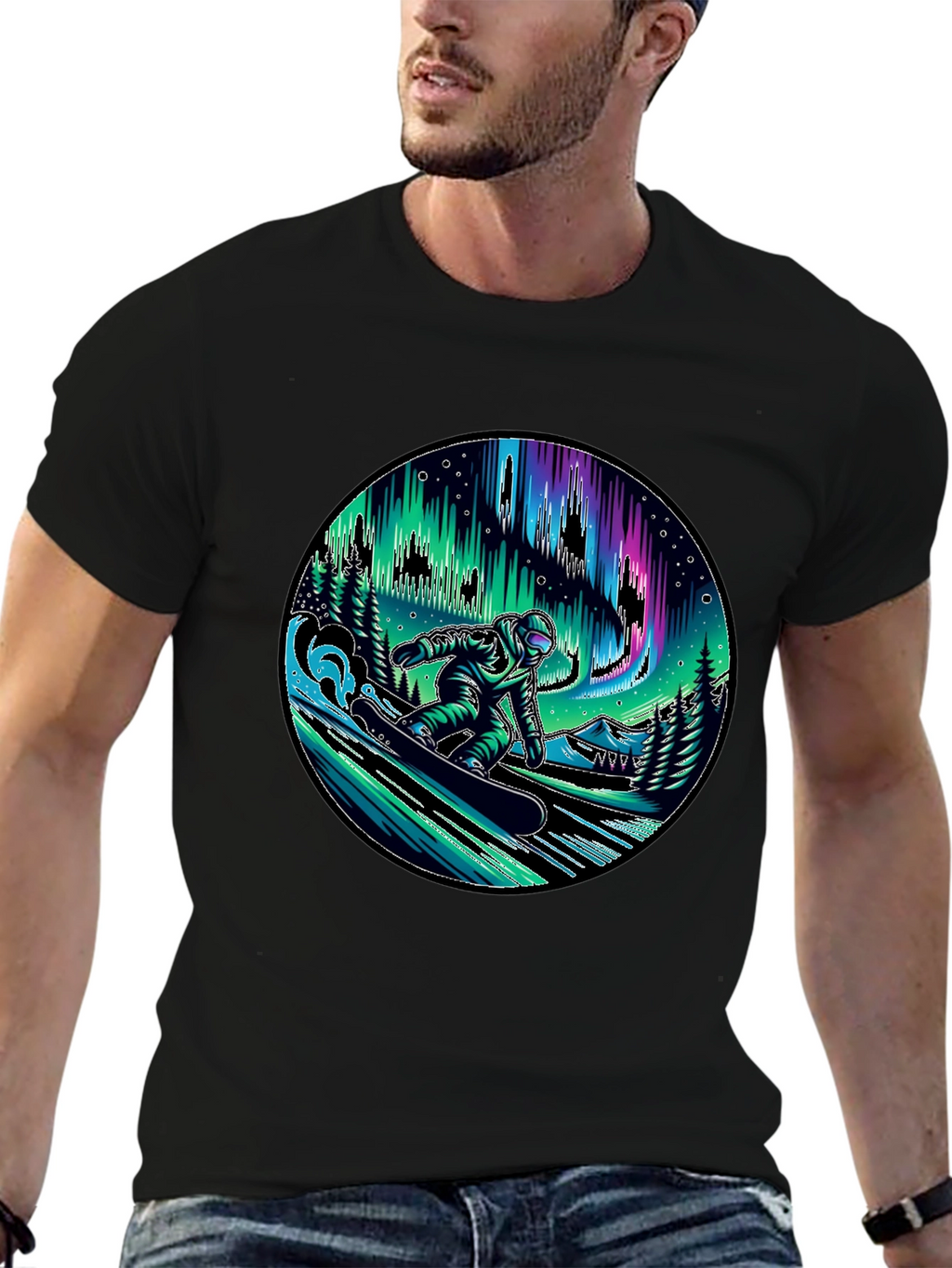 Snowboarder Aurora Graphic Tee - Black