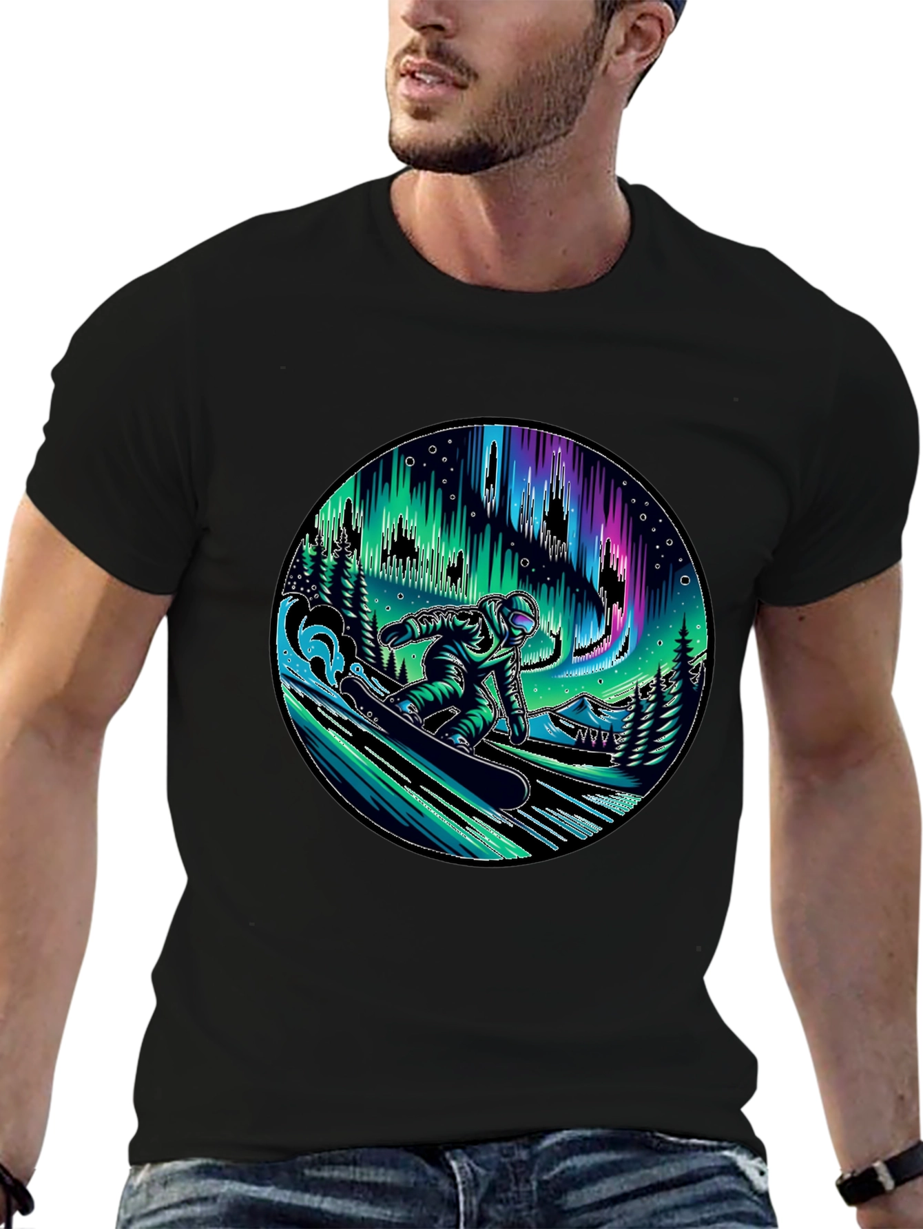 Snowboarder Aurora Graphic Tee - Black