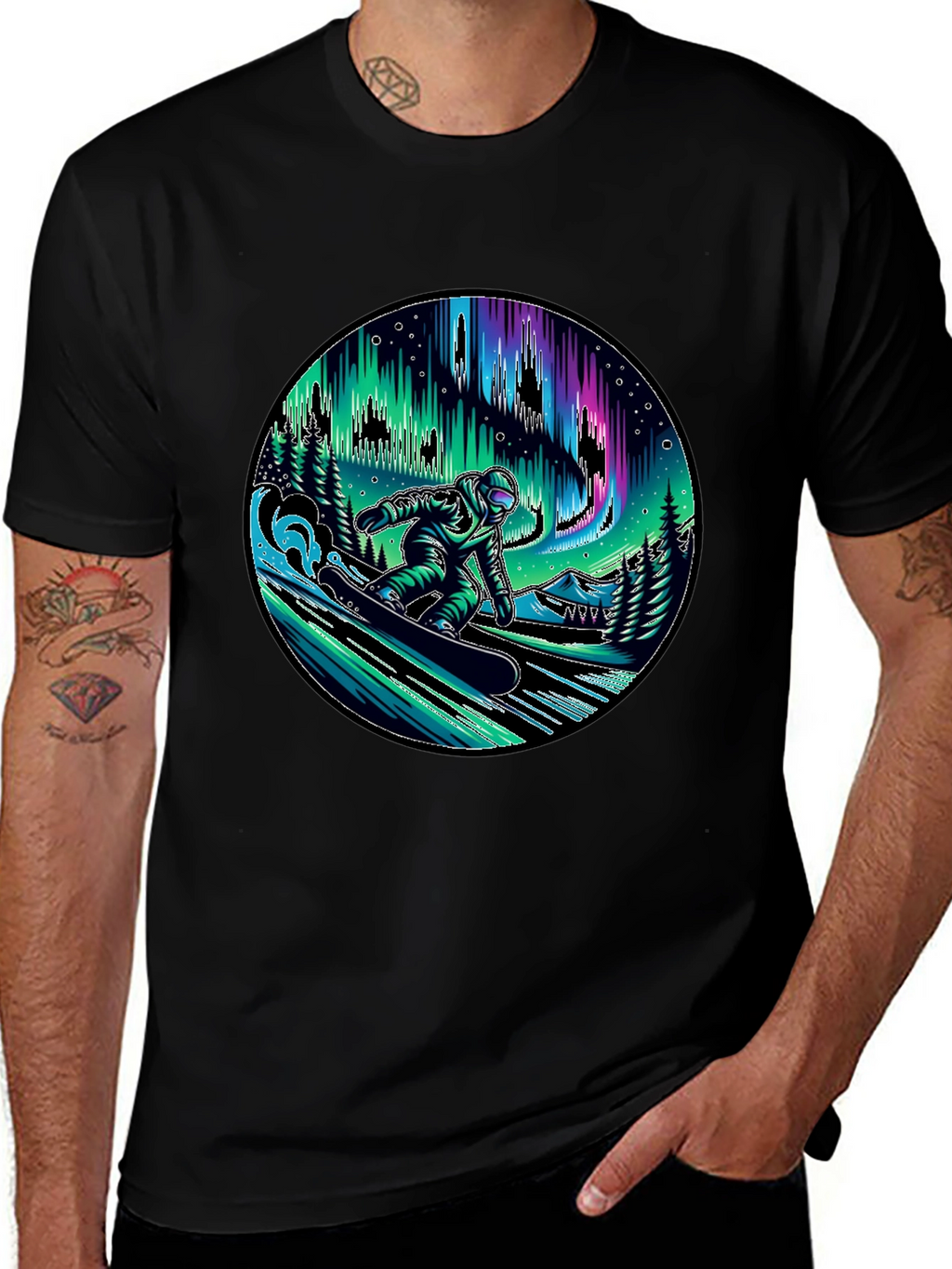 Snowboarder Aurora Graphic Tee - Black