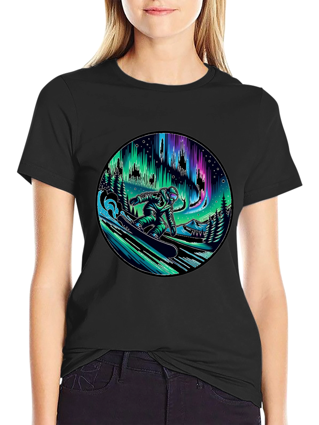 Snowboarder Aurora Graphic Tee - Black