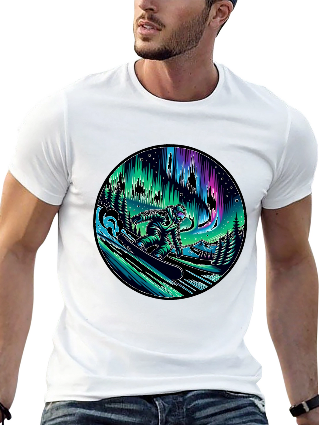 Snowboarder Aurora Graphic Tee - Black