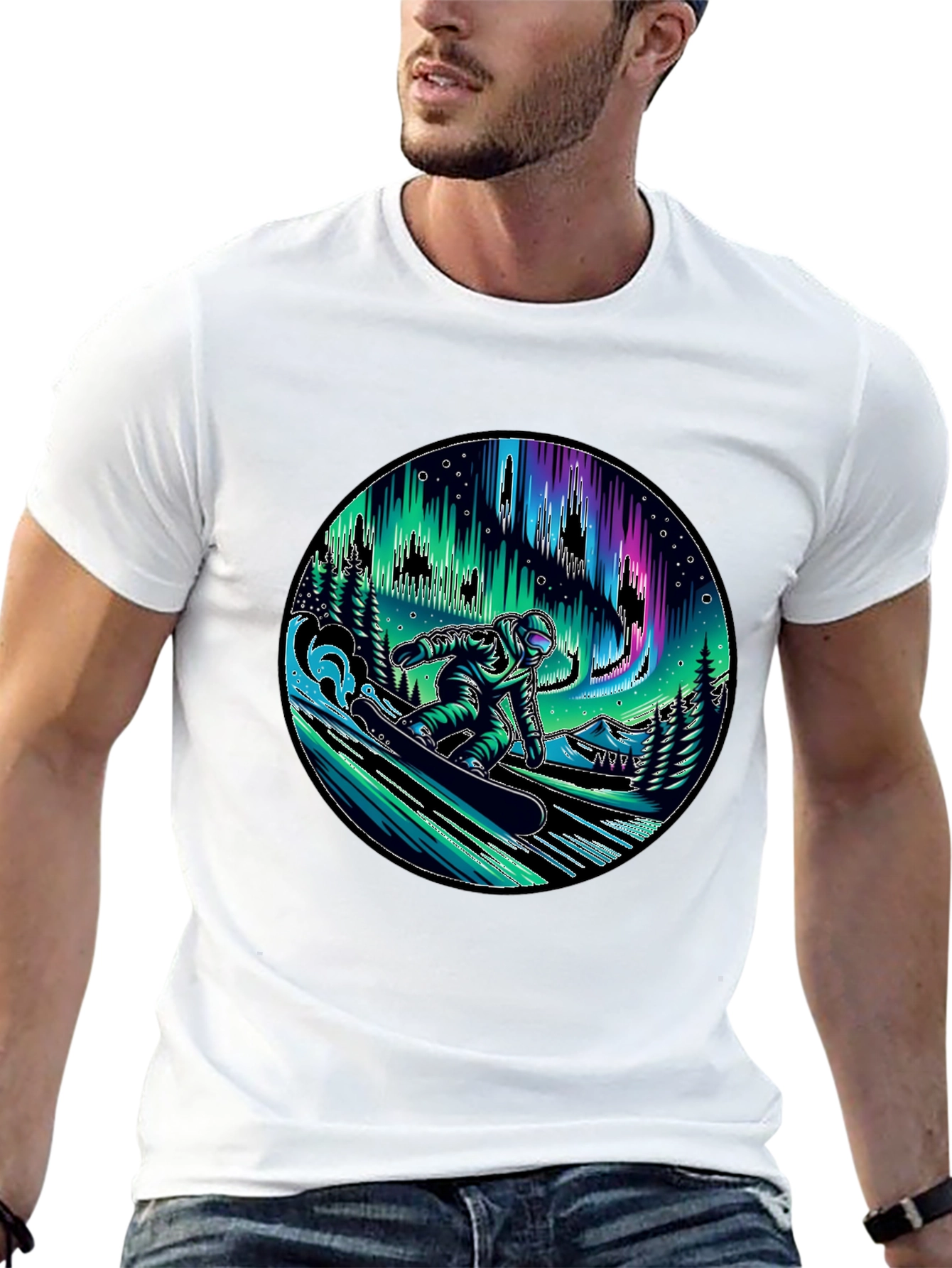 Snowboarder Aurora Graphic Tee - Black