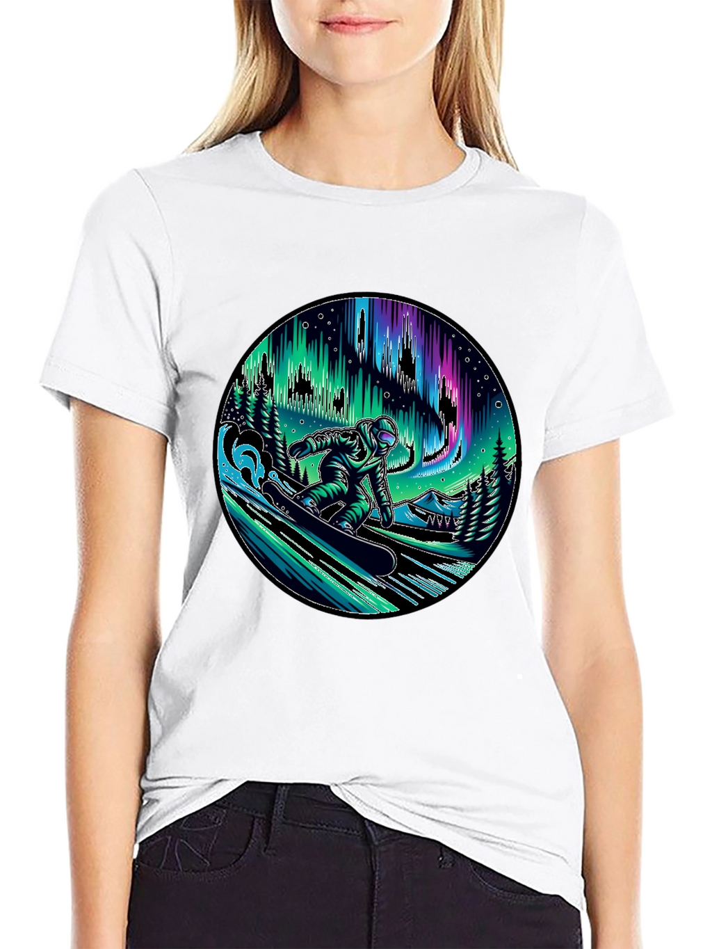 Snowboarder Aurora Graphic Tee - Black