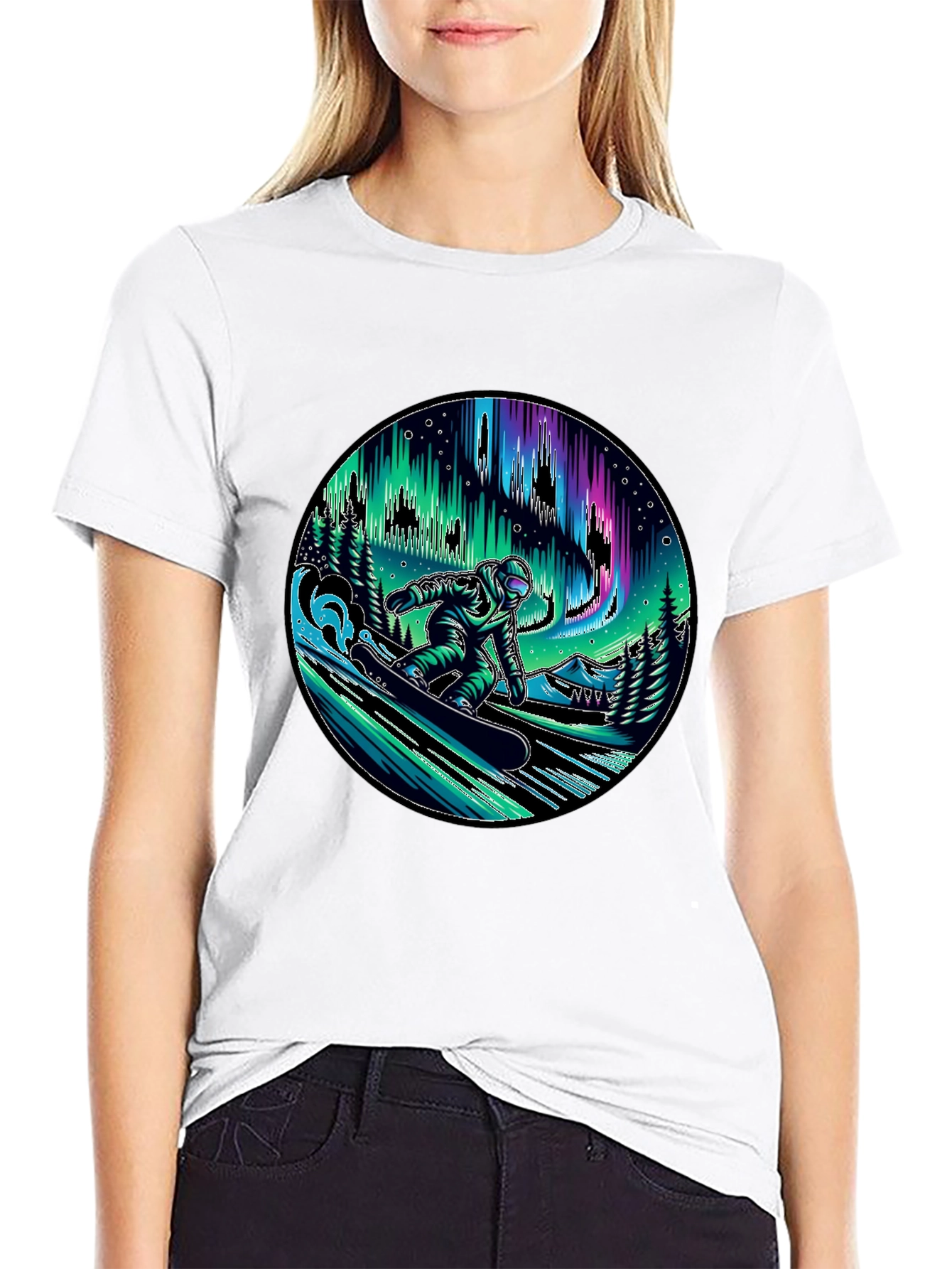 Snowboarder Aurora Graphic Tee - Black
