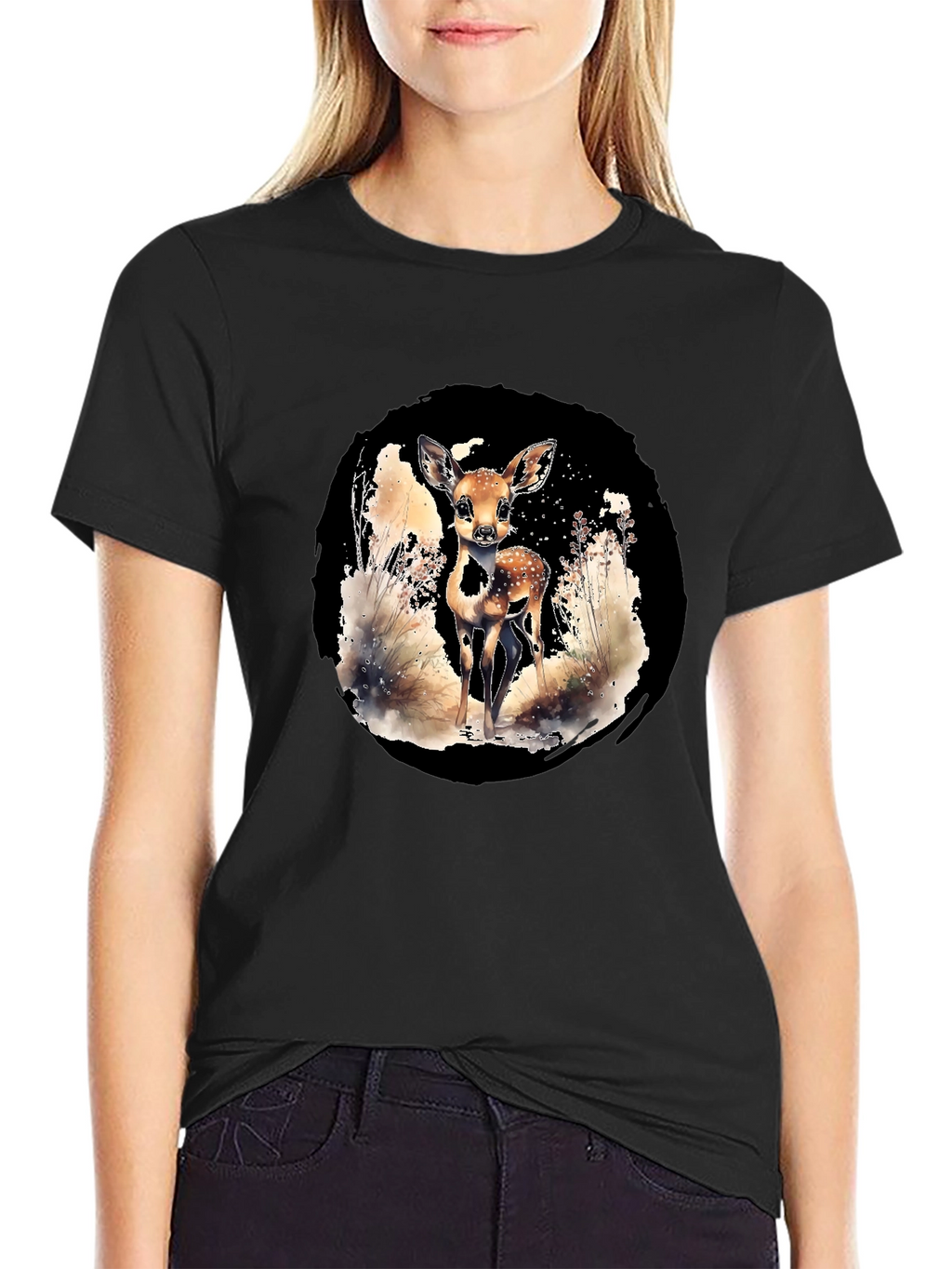 Deer Graphic Tee - Nature Lovers Black T-Shirt