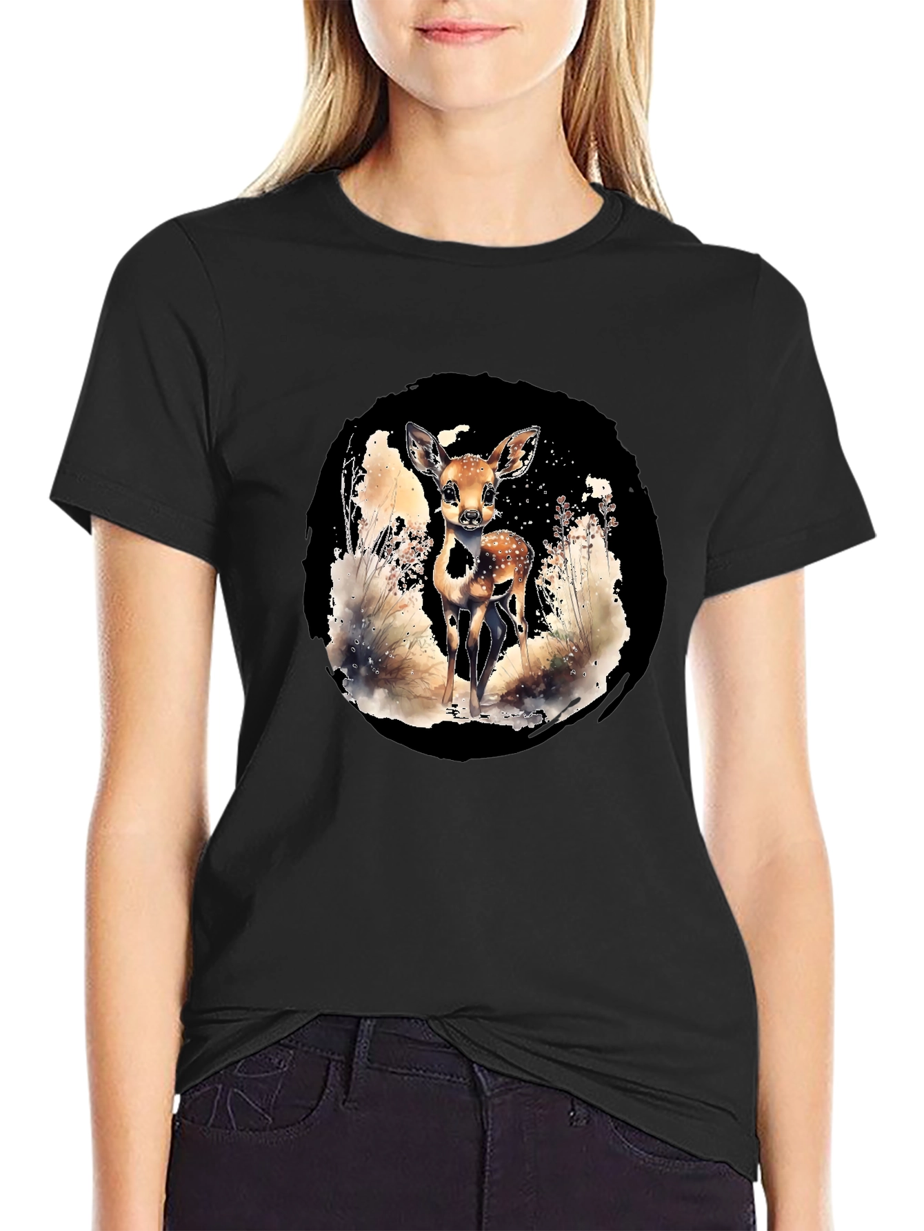 Deer Graphic Tee - Nature Lovers Black T-Shirt