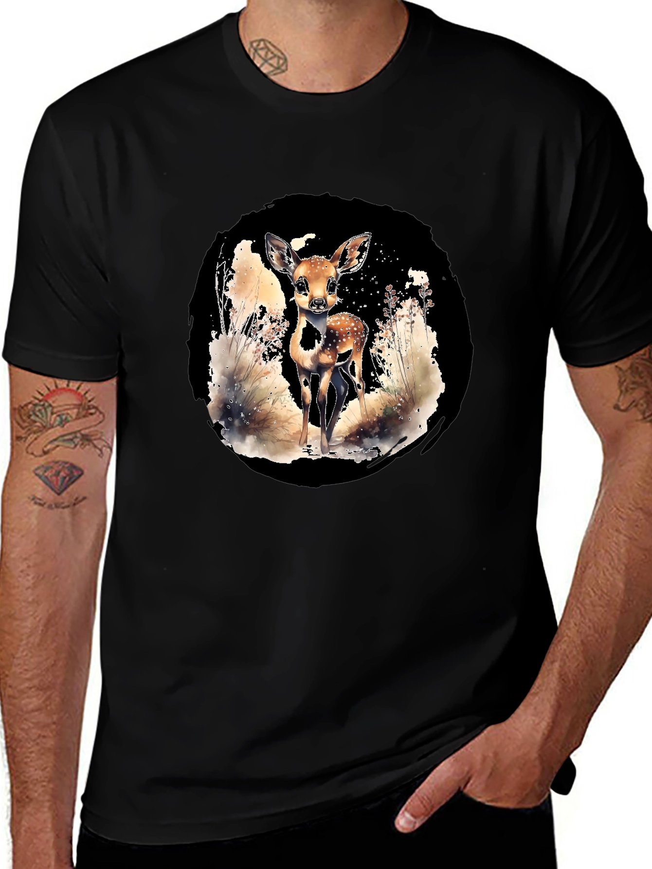 Deer Graphic Tee - Nature Lovers Black T-Shirt