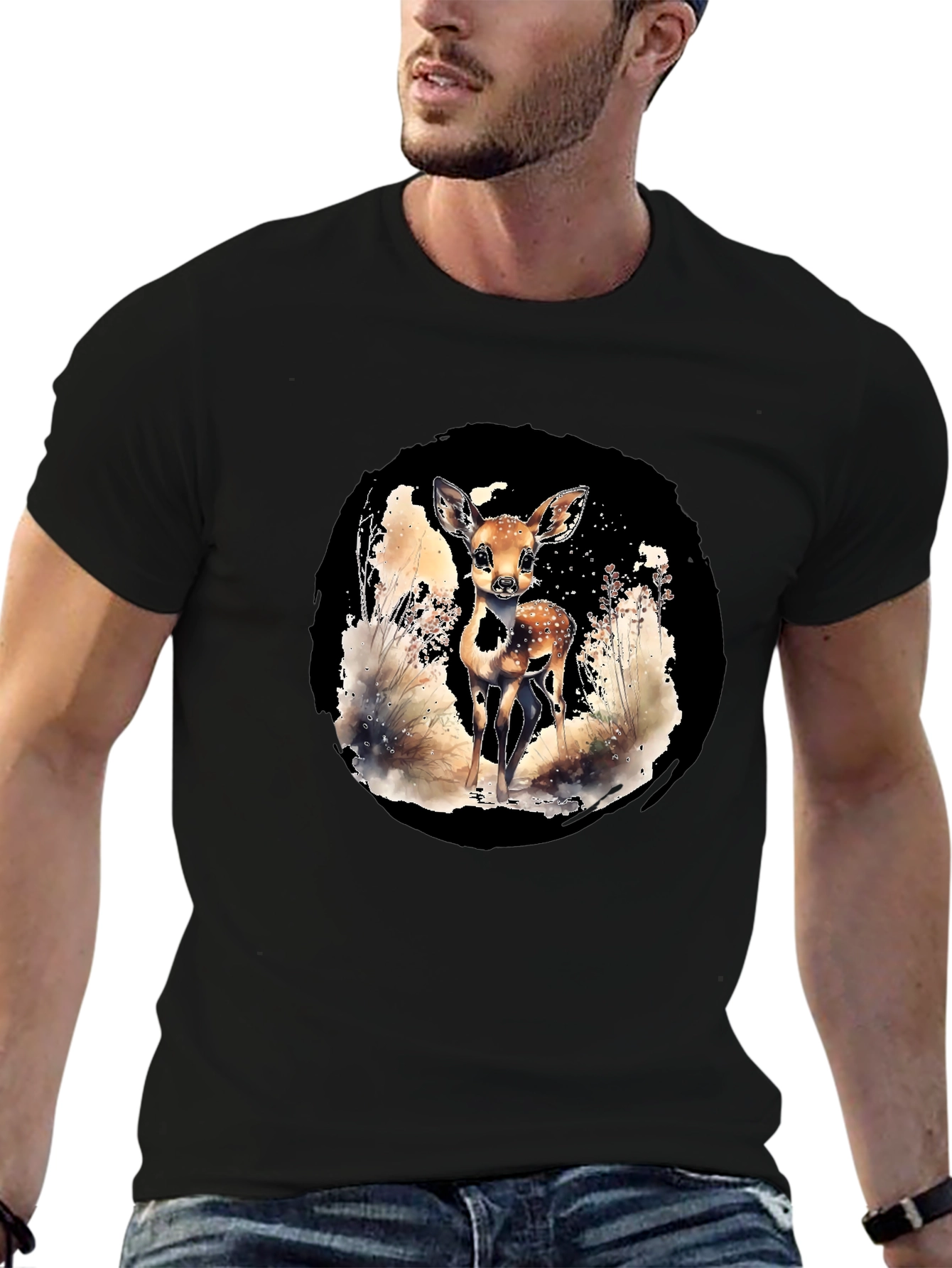 Deer Graphic Tee - Nature Lovers Black T-Shirt