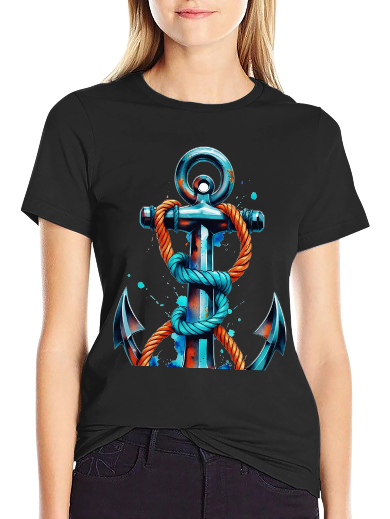 Nautical Anchor Graphic Tee - Black