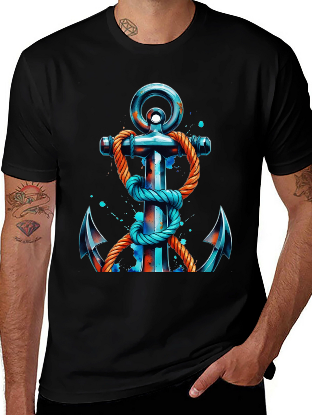 Nautical Anchor Graphic Tee - Black