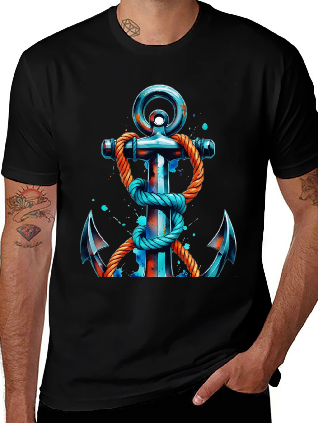 Nautical Anchor Graphic Tee - Black