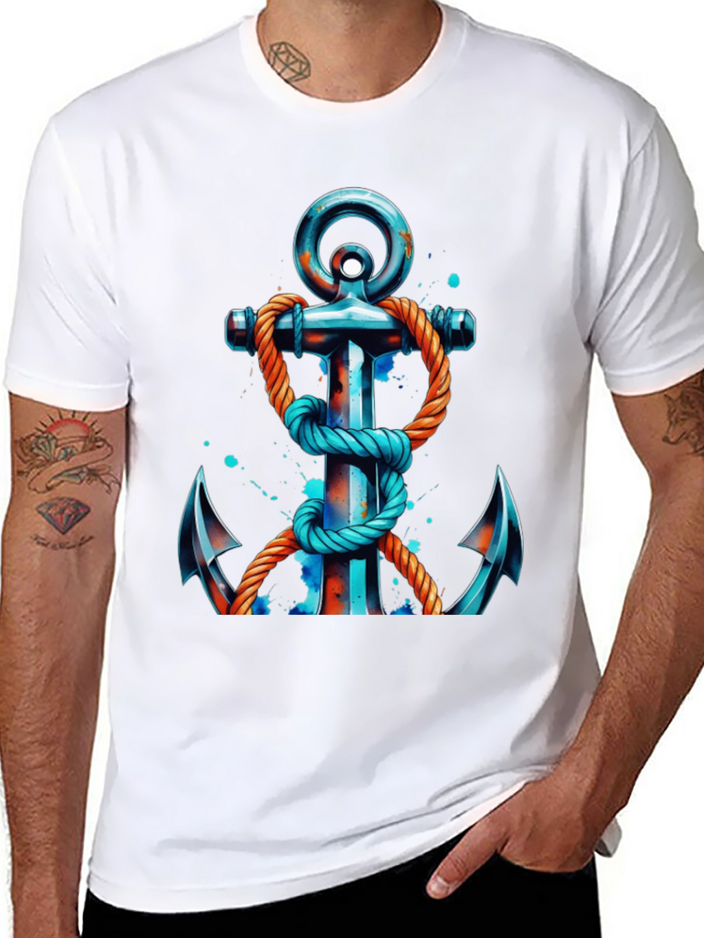 Nautical Anchor Graphic Tee - Black