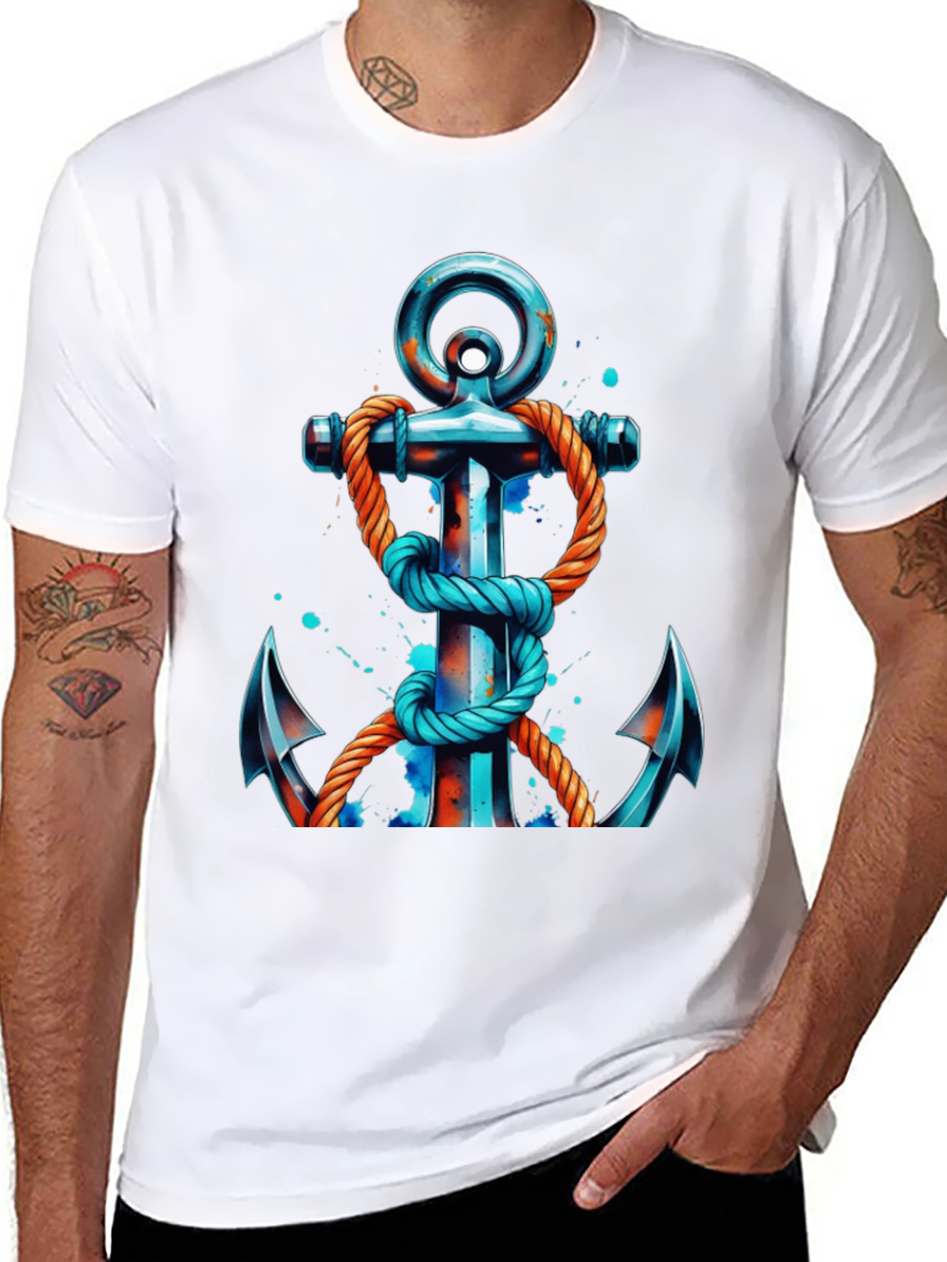 Nautical Anchor Graphic Tee - Black