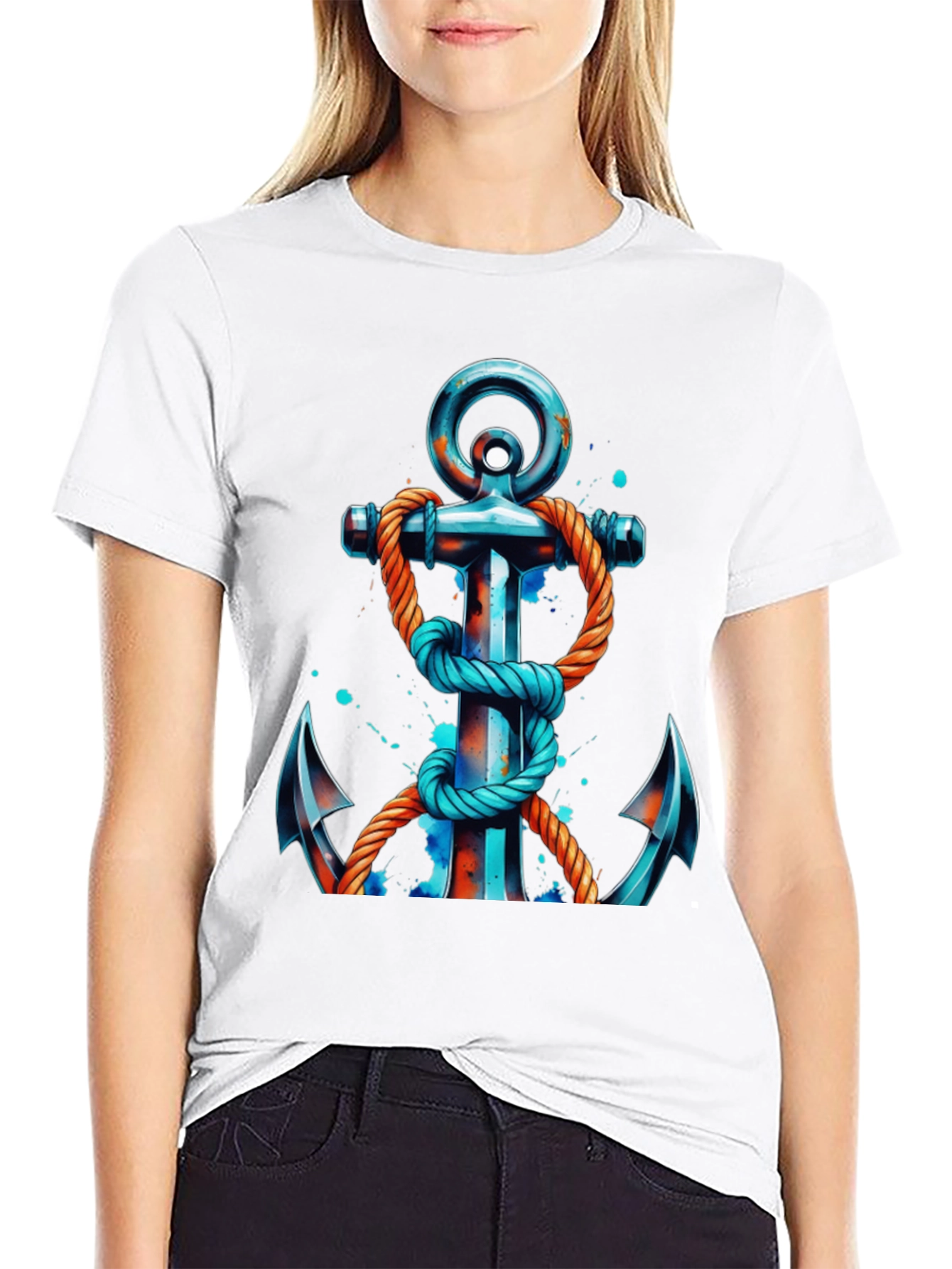 Nautical Anchor Graphic Tee - Black