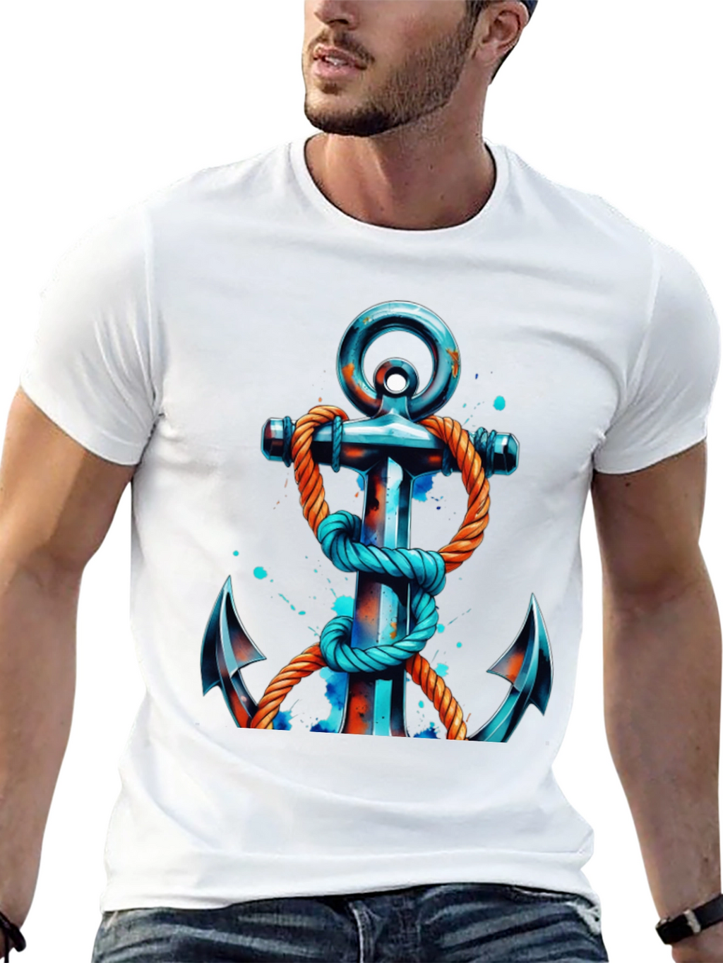 Nautical Anchor Graphic Tee - Black