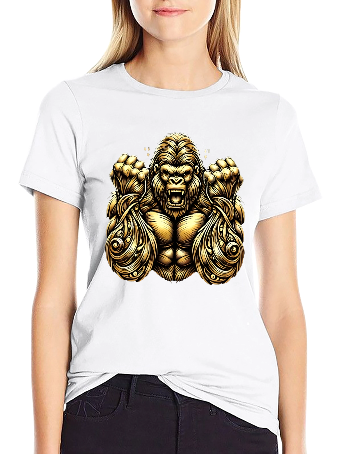 Gold Gorilla Graphic Black T-Shirt