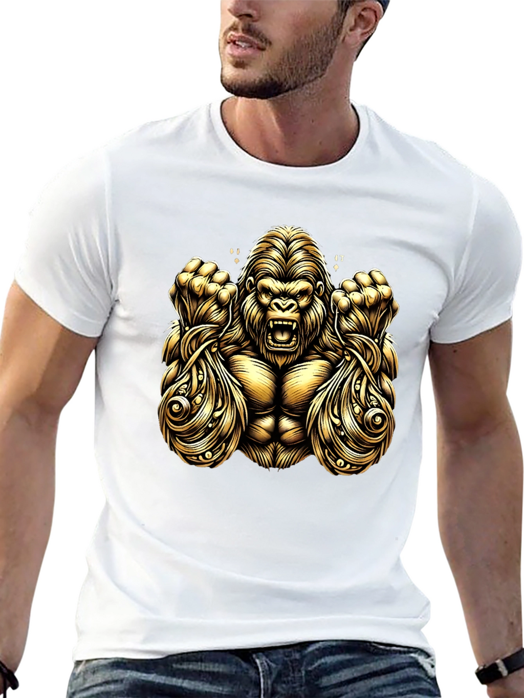 Gold Gorilla Graphic Black T-Shirt