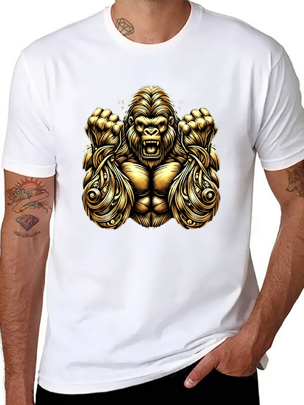 Gold Gorilla Graphic Black T-Shirt