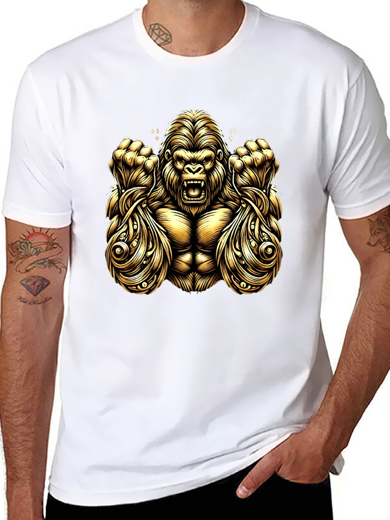 Gold Gorilla Graphic Black T-Shirt