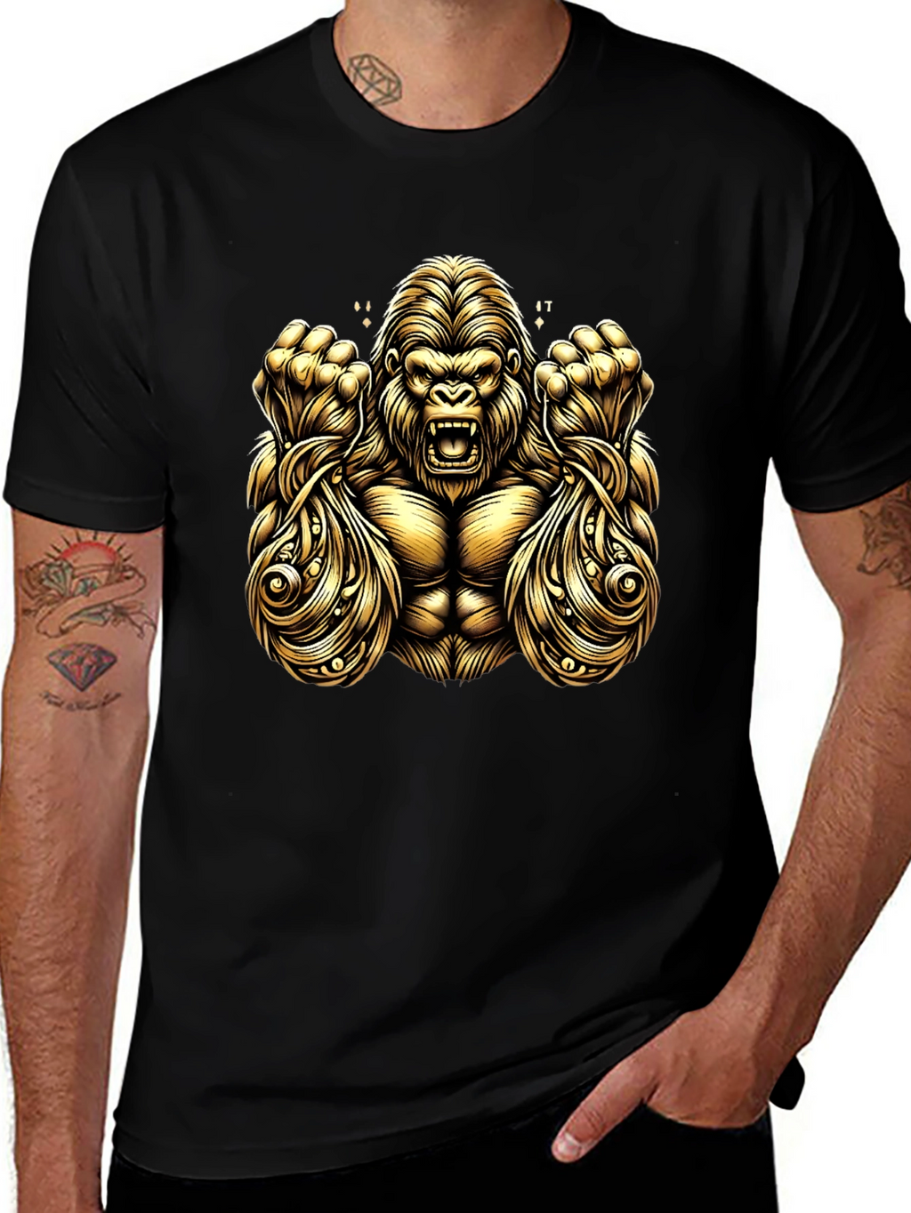 Gold Gorilla Graphic Black T-Shirt