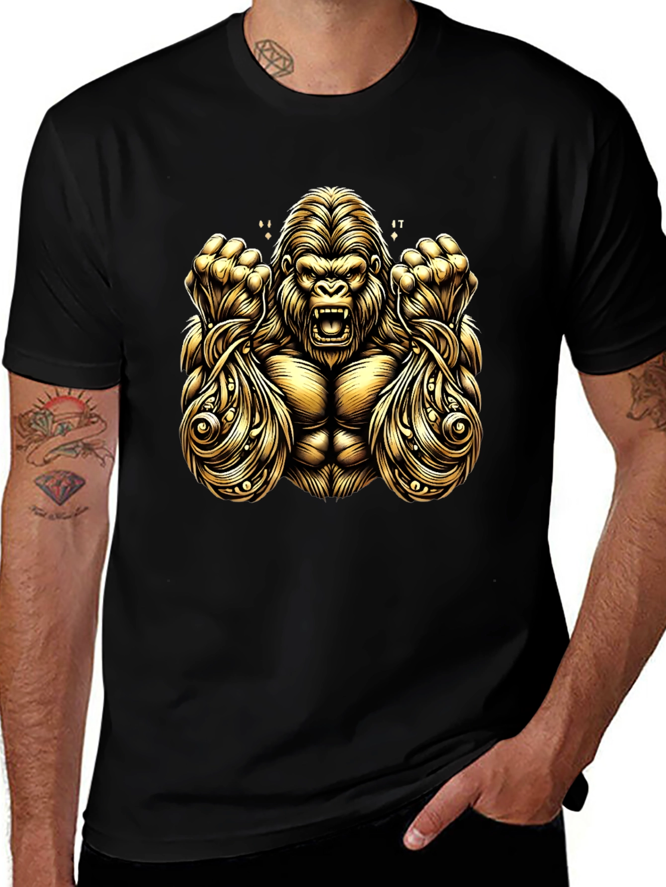 Gold Gorilla Graphic Black T-Shirt