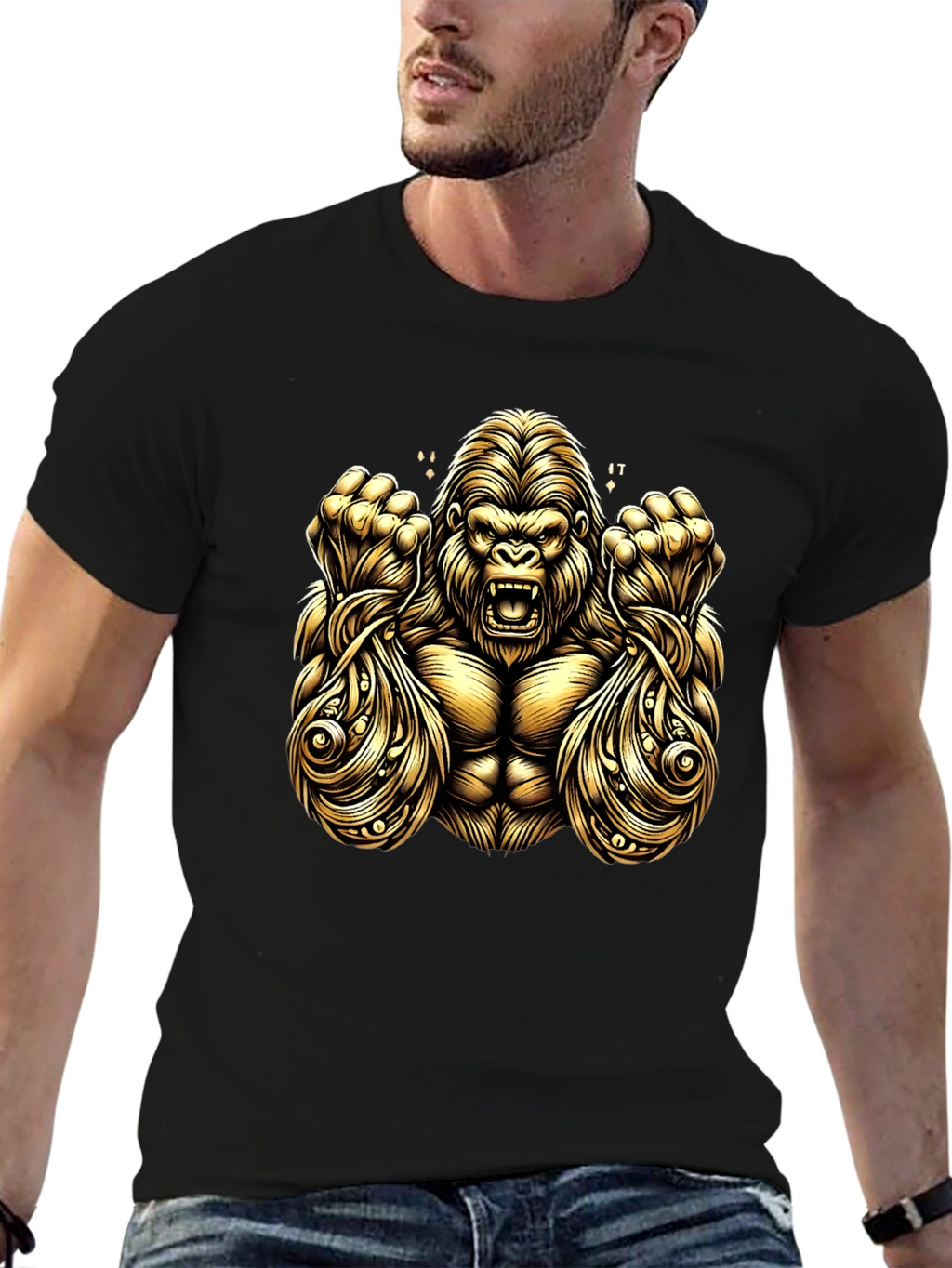 Gold Gorilla Graphic Black T-Shirt