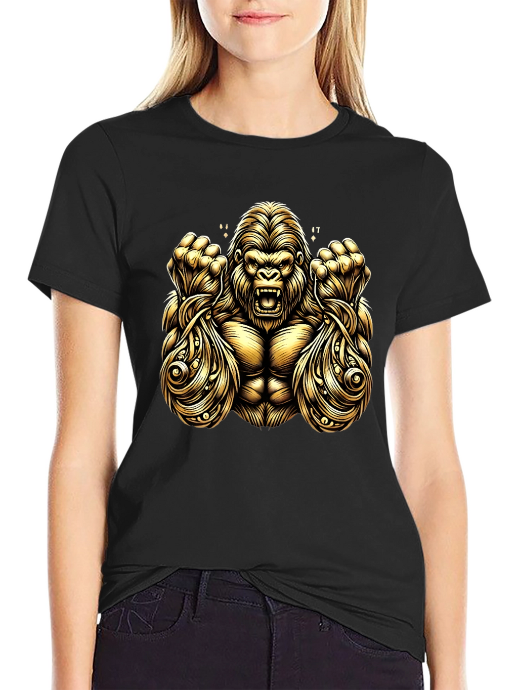 Gold Gorilla Graphic Black T-Shirt