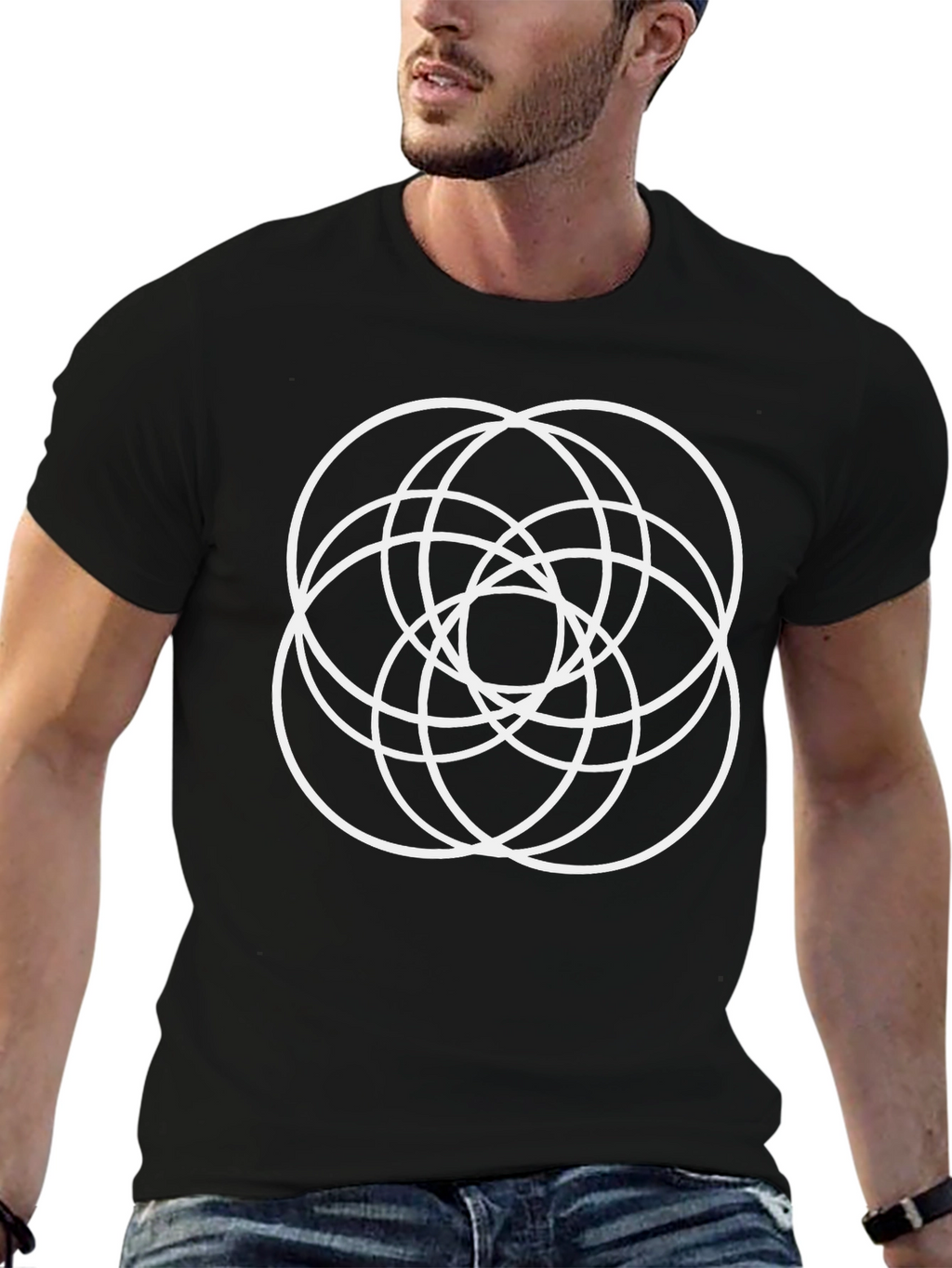 Geometric Circle Design Black T-Shirt