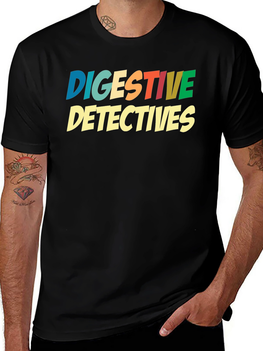 Digestive Detectives Graphic Print Tee - Black Cotton Blend