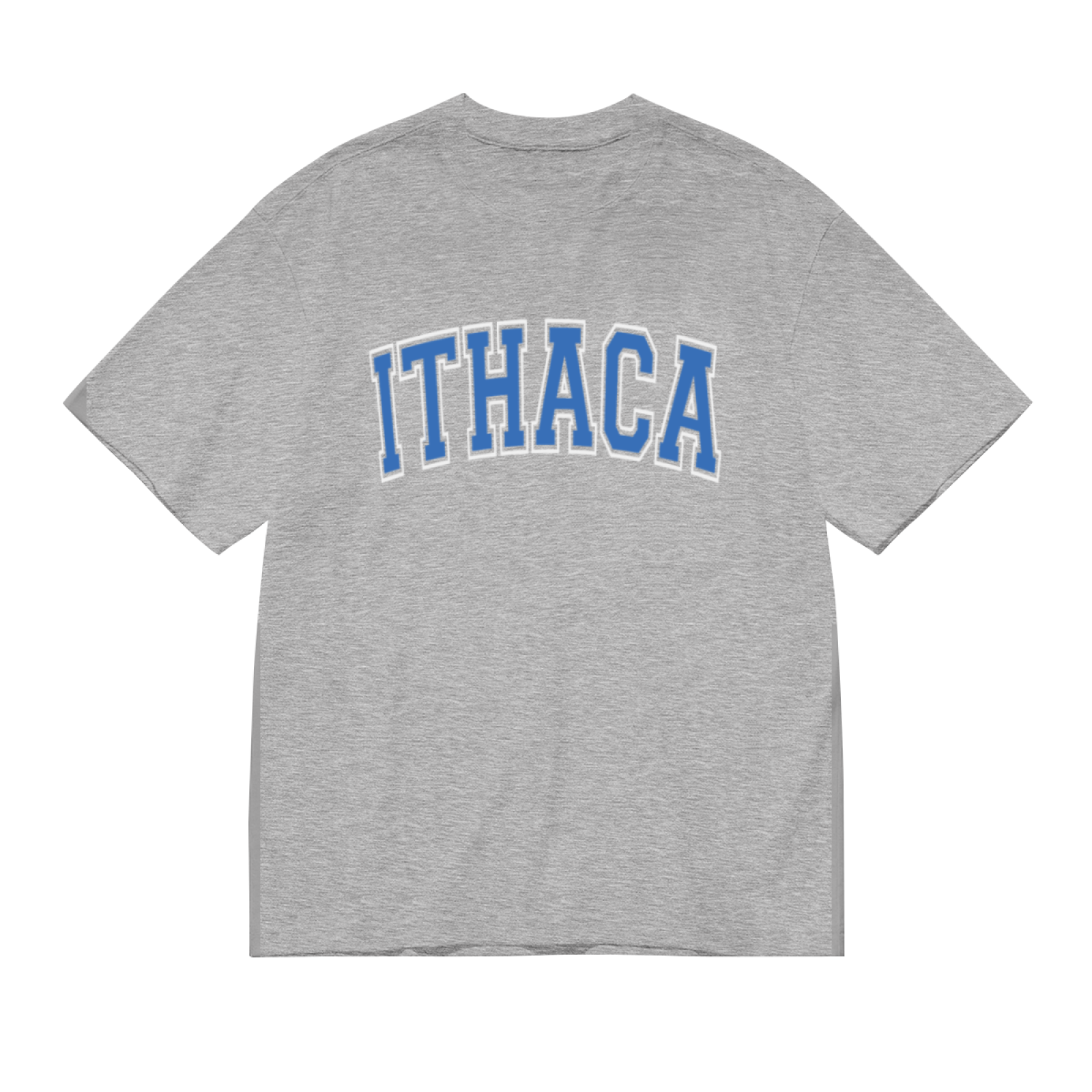 Vintage Ithaca College Letter Print Grey T-Shirt, Preppy Campus Couple Casual Top