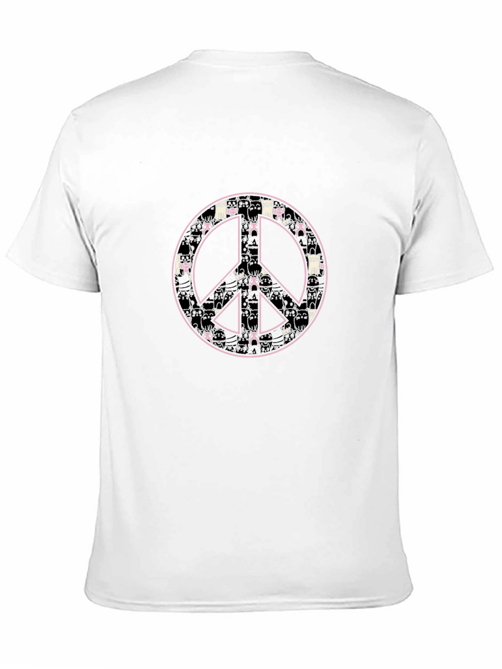 Peace Sign Cat Pattern Black T-Shirt