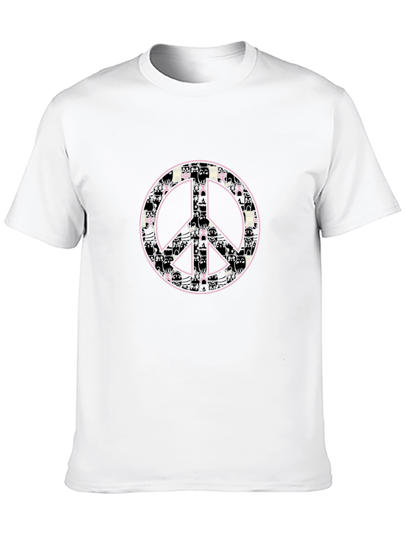 Peace Sign Cat Pattern Black T-Shirt