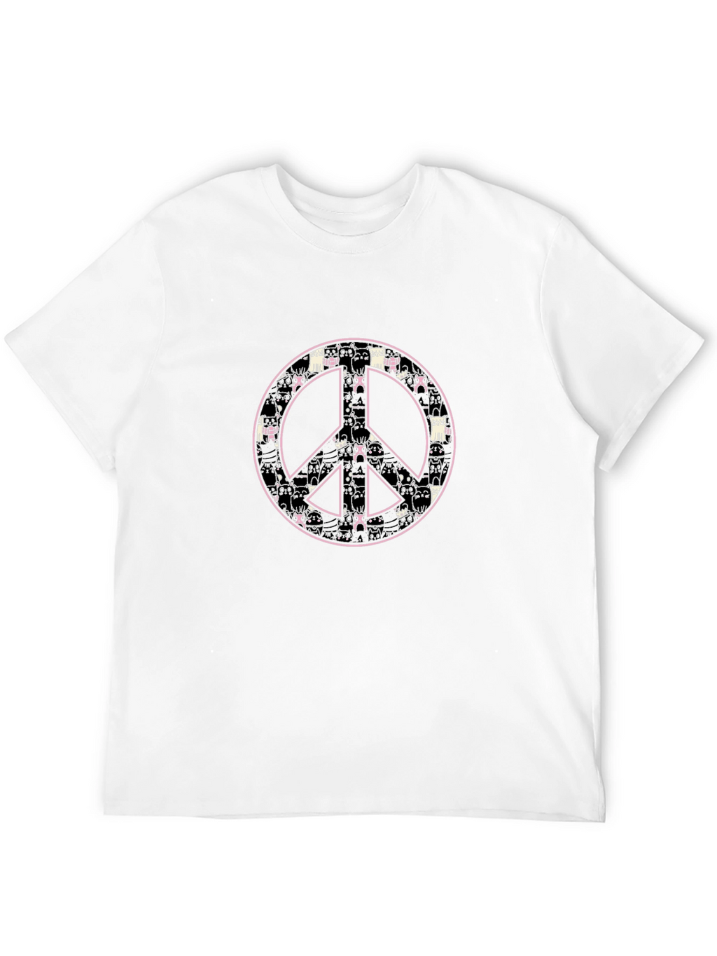Peace Sign Cat Pattern Black T-Shirt