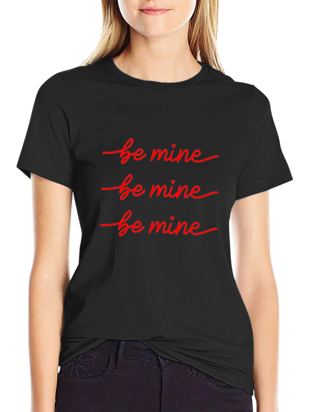 Be Mine Valentines T-Shirt - Black Crew Neck