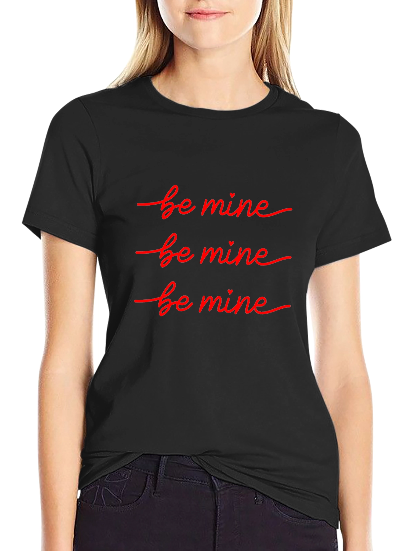Be Mine Valentines T-Shirt - Black Crew Neck