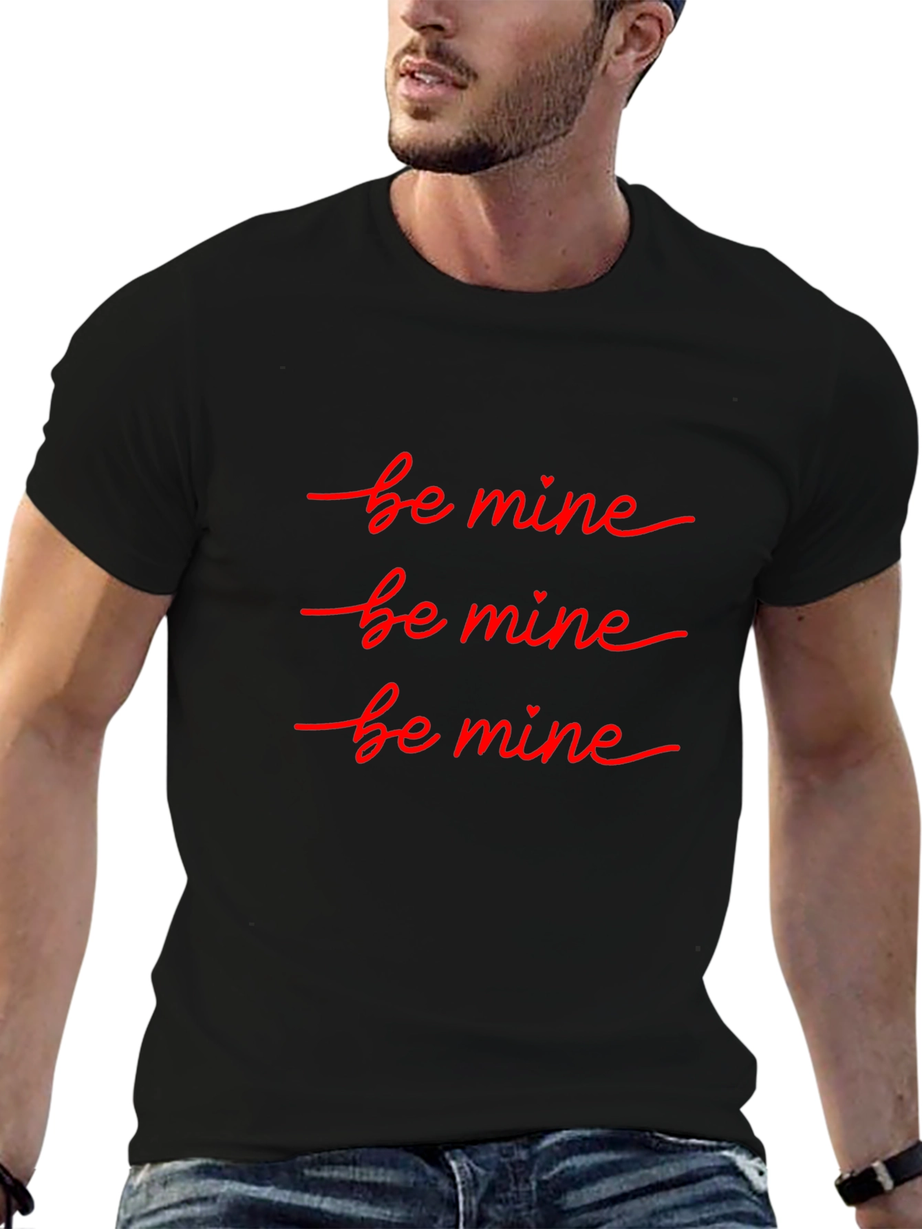 Be Mine Valentines T-Shirt - Black Crew Neck