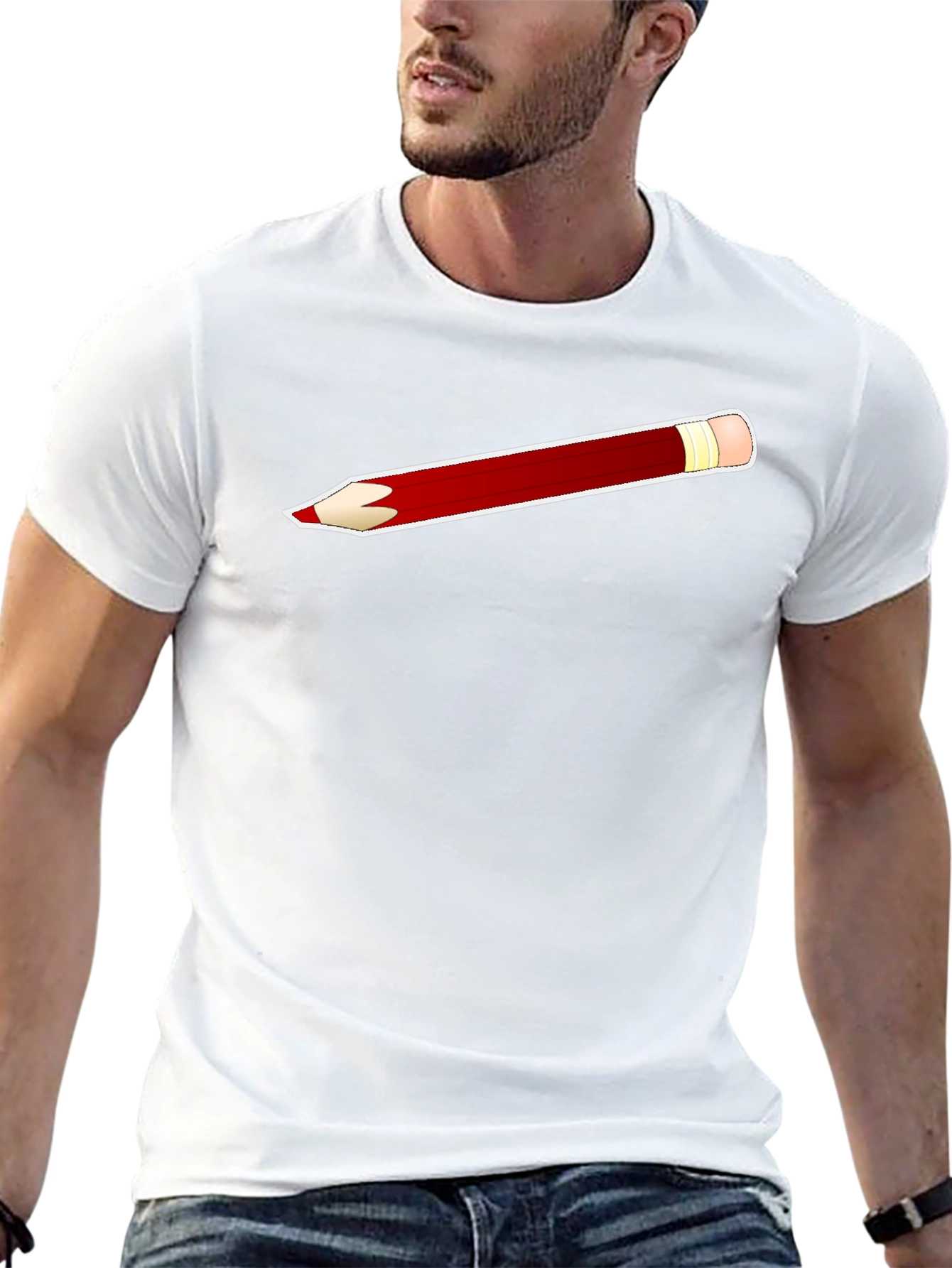 Pencil Graphic Tee - Classic Crew Neck Black T-Shirt