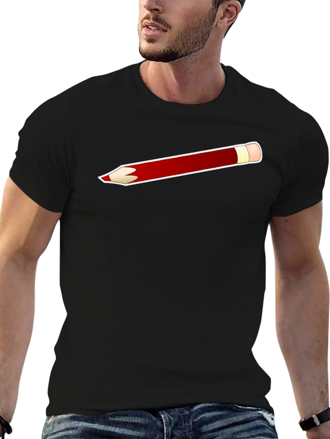Pencil Graphic Tee - Classic Crew Neck Black T-Shirt