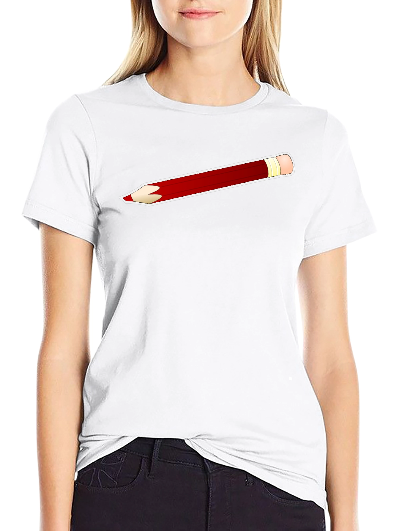 Pencil Graphic Tee - Classic Crew Neck Black T-Shirt