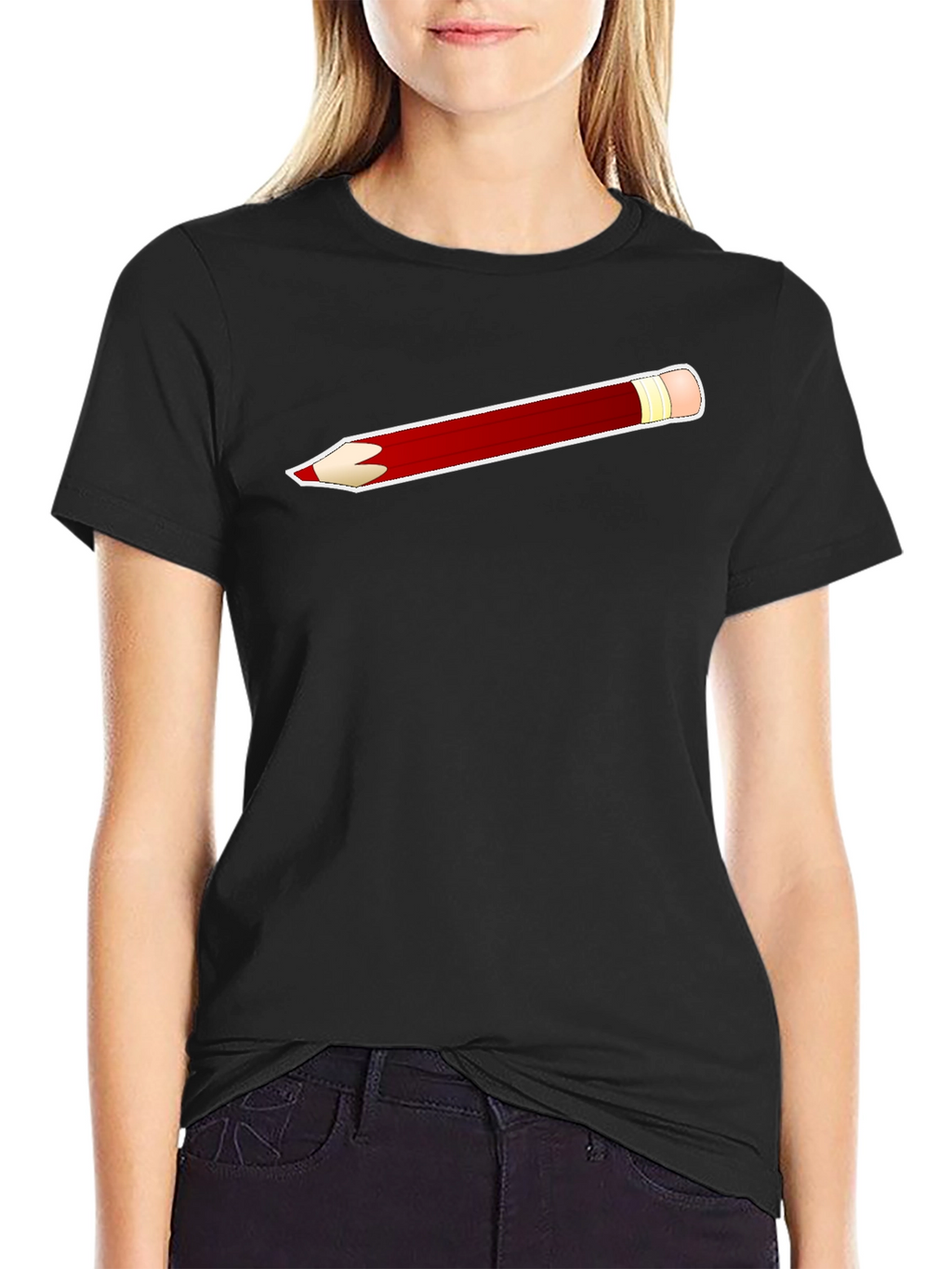 Pencil Graphic Tee - Classic Crew Neck Black T-Shirt