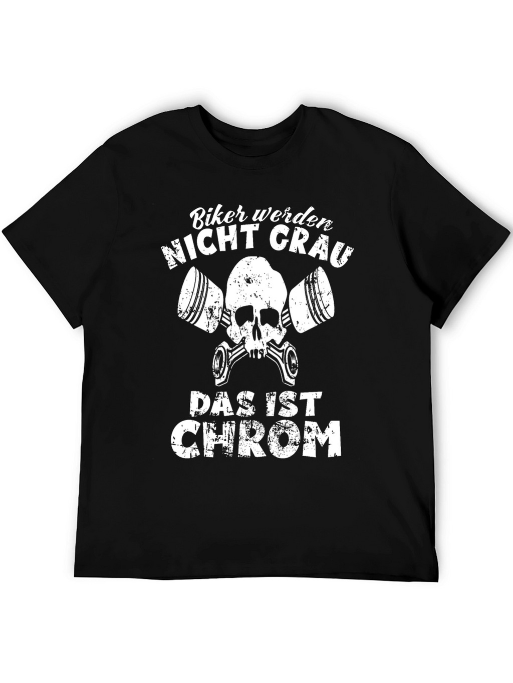 Biker Nicht Grau T-Shirt - Chrome Skull Tee