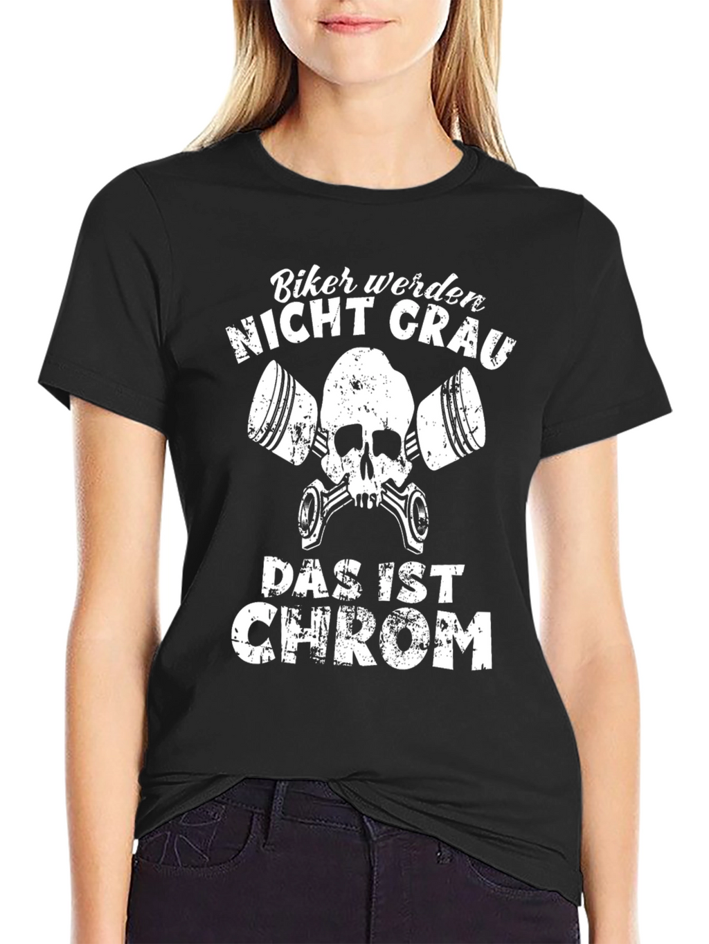 Biker Nicht Grau T-Shirt - Chrome Skull Tee