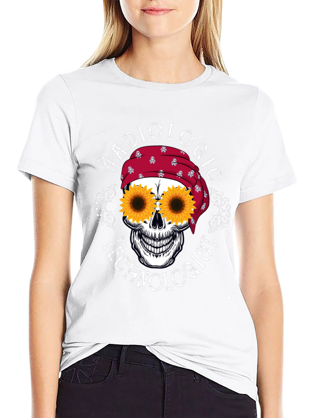 Radiologic Technologist Sunflower Skull Graphic T-Shirt