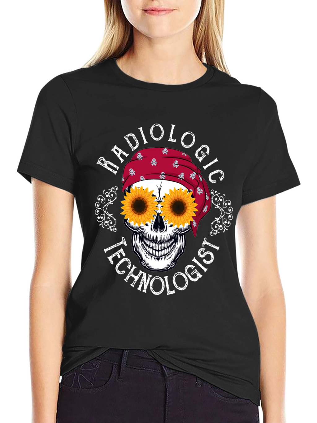 Radiologic Technologist Sunflower Skull Graphic T-Shirt