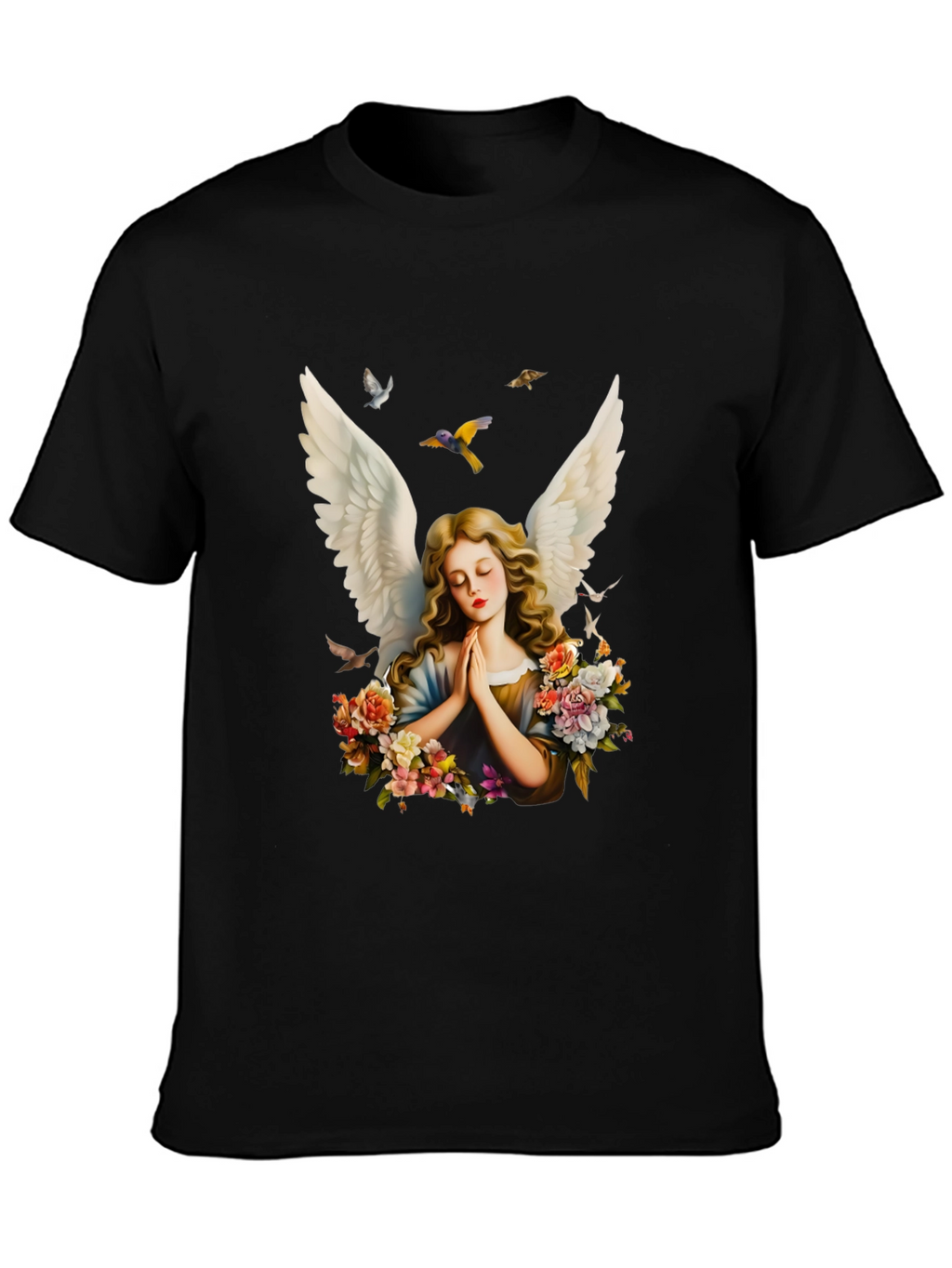 Angel Wings Floral Black T-Shirt