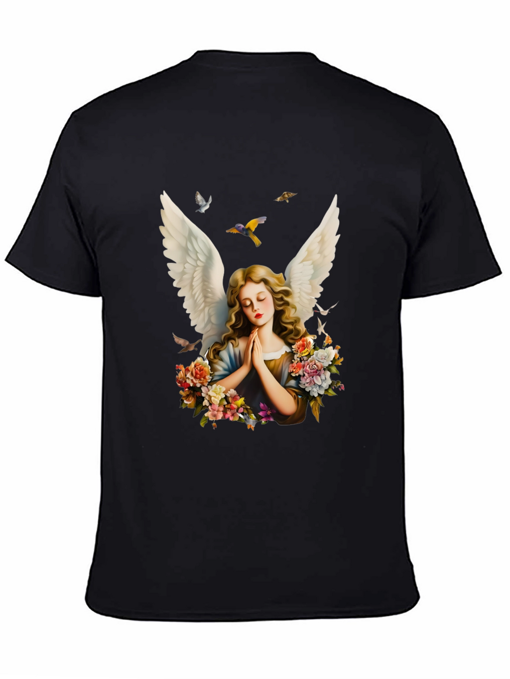 Angel Wings Floral Black T-Shirt