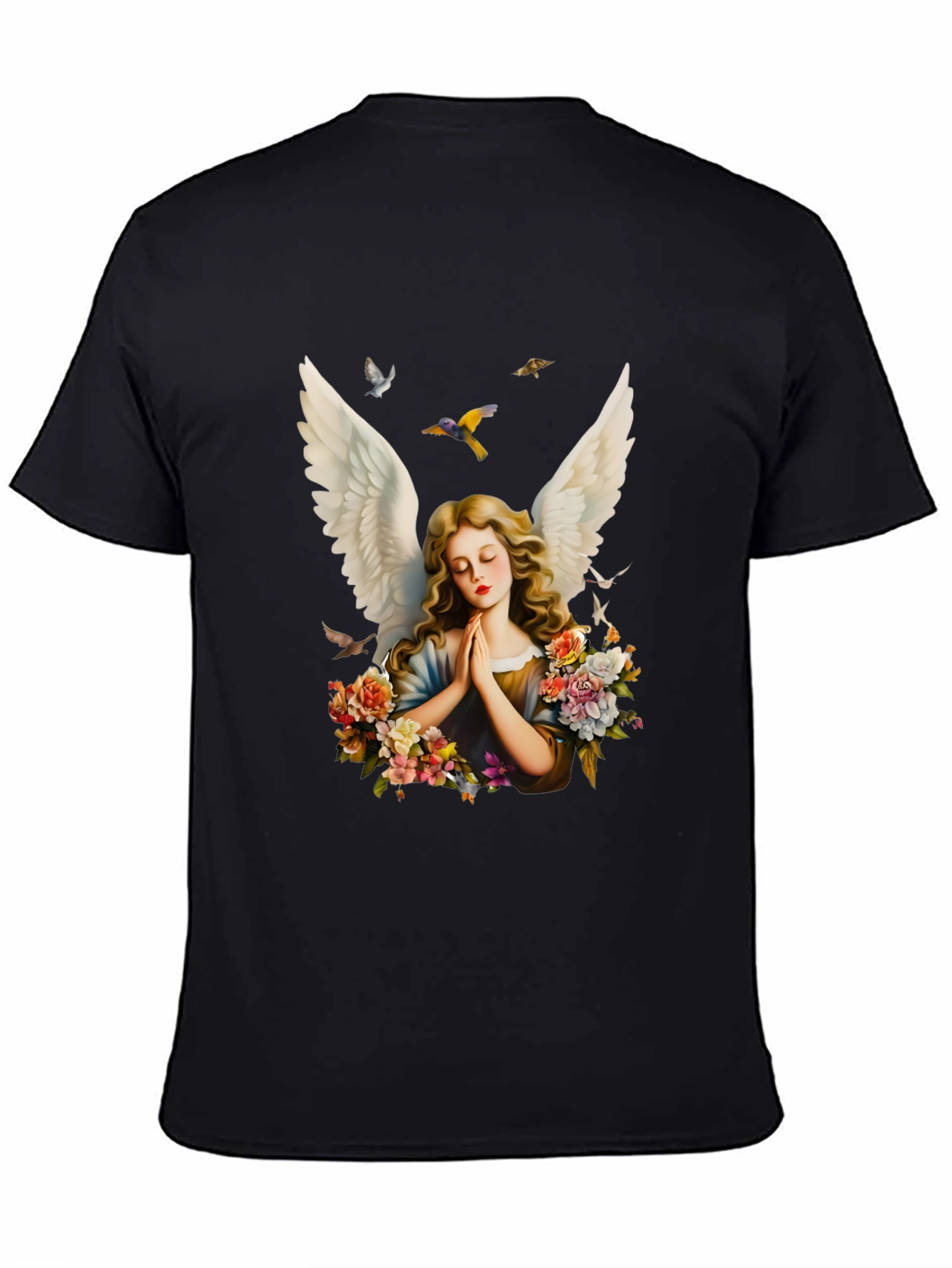 Angel Wings Floral Black T-Shirt