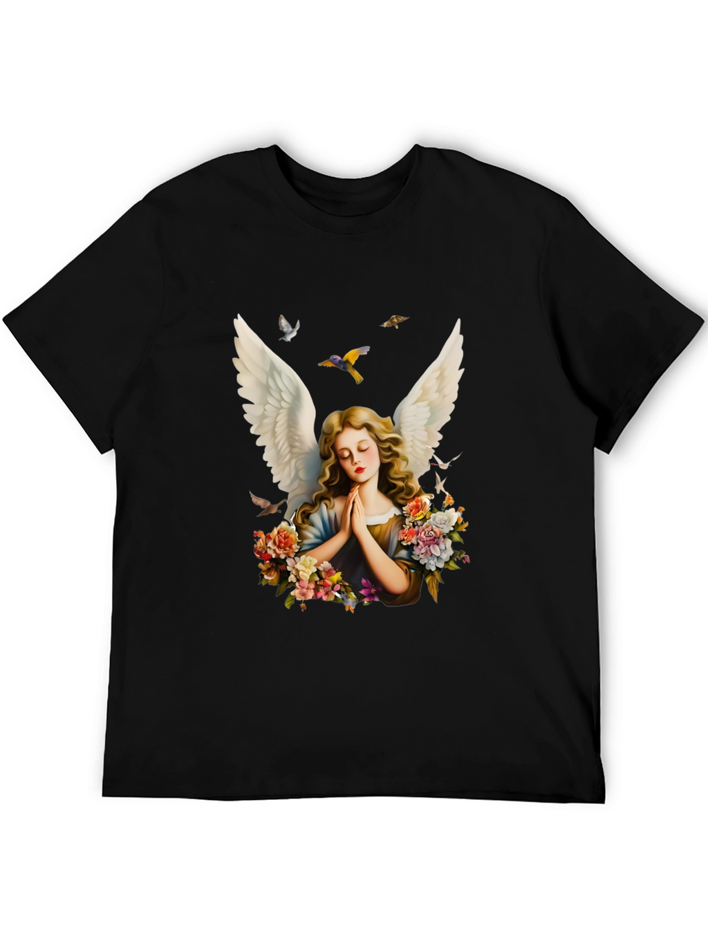 Angel Wings Floral Black T-Shirt